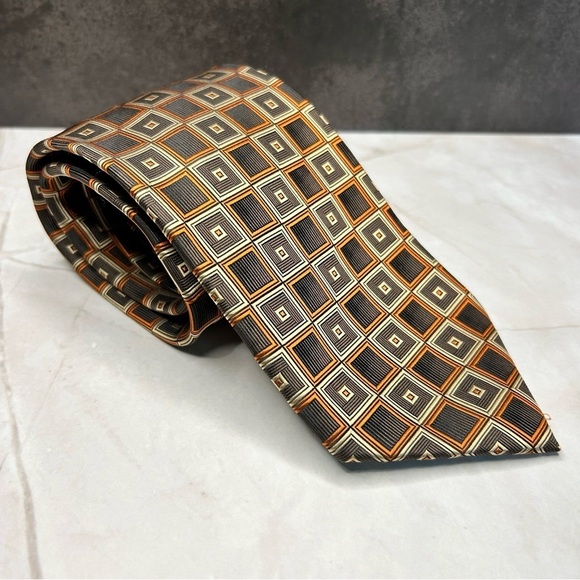 Haggar 59” Polyester Pattern Tie in Brown and Orange - Picture 1 of 3
